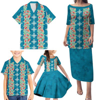 Hawaii Ohia Lehua Family Matching Puletasi and Hawaiian Shirt Tropical Vibes Teal