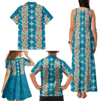 Hawaii Ohia Lehua Family Matching Tank Maxi Dress and Hawaiian Shirt Tropical Vibes Teal