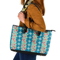 Hawaii Ohia Lehua Leather Tote Bag Tropical Vibes Teal