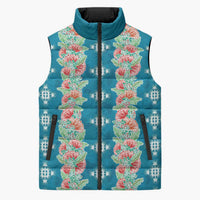 Hawaii Ohia Lehua Sleeveless Puffer Jacket Tropical Vibes Teal