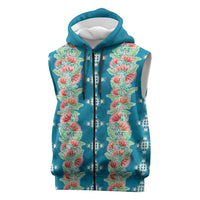 Hawaii Ohia Lehua Sleeveless Zip Hoodie Tropical Vibes Teal