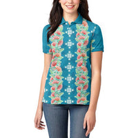 Hawaii Ohia Lehua Women Polo Shirt Tropical Vibes Teal