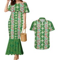 Hawaii Ohia Lehua Couples Matching Mermaid Dress and Hawaiian Shirt Tropical Vibes Green