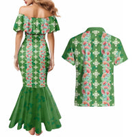 Hawaii Ohia Lehua Couples Matching Mermaid Dress and Hawaiian Shirt Tropical Vibes Green