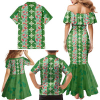 Hawaii Ohia Lehua Family Matching Mermaid Dress and Hawaiian Shirt Tropical Vibes Green