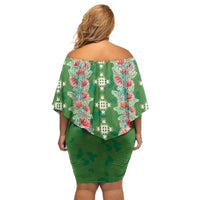 Hawaii Ohia Lehua Family Matching Off Shoulder Short Dress and Hawaiian Shirt Tropical Vibes Green
