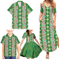 Hawaii Ohia Lehua Family Matching Summer Maxi Dress and Hawaiian Shirt Tropical Vibes Green
