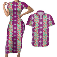 Hawaii Ohia Lehua Couples Matching Short Sleeve Bodycon Dress and Hawaiian Shirt Tropical Vibes Fuchsia
