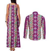 Hawaii Ohia Lehua Couples Matching Tank Maxi Dress and Long Sleeve Button Shirt Tropical Vibes Fuchsia