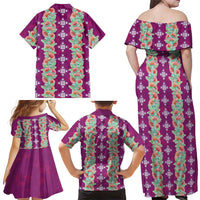 Hawaii Ohia Lehua Family Matching Off Shoulder Maxi Dress and Hawaiian Shirt Tropical Vibes Fuchsia