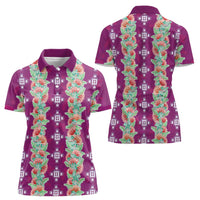 Hawaii Ohia Lehua Women Polo Shirt Tropical Vibes Fuchsia