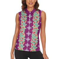 Hawaii Ohia Lehua Women Sleeveless Polo Shirt Tropical Vibes Fuchsia