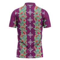 Hawaii Ohia Lehua Zipper Polo Shirt Tropical Vibes Fuchsia