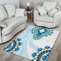 Africa Dashiki Area Rug With Polynesian Pattern Blue Version