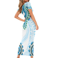 Africa Dashiki Family Matching Short Sleeve Bodycon Dress and Hawaiian Shirt With Polynesian Pattern Blue Version LT05 - Polynesian Pride