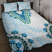 Africa Dashiki Quilt Bed Set With Polynesian Pattern Blue Version