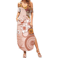 Tonga Ngatu Pattern With Light Tabasco Hibiscus Family Matching Summer Maxi Dress and Hawaiian Shirt Oil Painting Style LT05 Mom's Dress Light Tabasco - Polynesian Pride