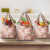 Tonga Ngatu Pattern With Light Tabasco Hibiscus Grocery Bag Oil Painting Style