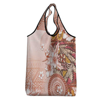 Tonga Ngatu Pattern With Light Tabasco Hibiscus Grocery Bag Oil Painting Style