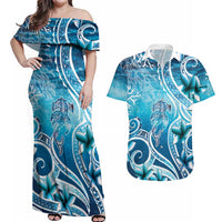 Polynesia World Ocean Day Couples Matching Off Shoulder Maxi Dress and Hawaiian Shirt Ocean Style