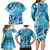Polynesia World Ocean Day Family Matching Long Sleeve Bodycon Dress and Hawaiian Shirt Ocean Style