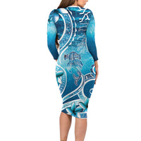 Polynesia World Ocean Day Family Matching Long Sleeve Bodycon Dress and Hawaiian Shirt Ocean Style