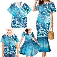 Polynesia World Ocean Day Family Matching Mermaid Dress and Hawaiian Shirt Ocean Style