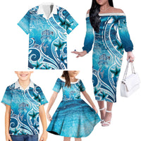 Polynesia World Ocean Day Family Matching Off The Shoulder Long Sleeve Dress and Hawaiian Shirt Ocean Style