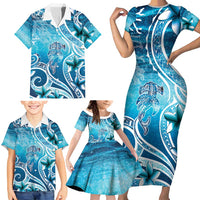 Polynesia World Ocean Day Family Matching Short Sleeve Bodycon Dress and Hawaiian Shirt Ocean Style