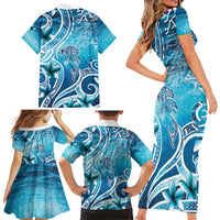 Polynesia World Ocean Day Family Matching Short Sleeve Bodycon Dress and Hawaiian Shirt Ocean Style