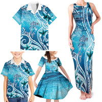 Polynesia World Ocean Day Family Matching Tank Maxi Dress and Hawaiian Shirt Ocean Style