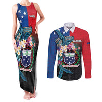 Samoa Couples Matching Tank Maxi Dress and Long Sleeve Button Shirt Humpback Whale Siapo Pattern