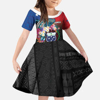Samoa Family Matching Long Sleeve Bodycon Dress and Hawaiian Shirt Humpback Whale Siapo Pattern LT05 Daughter's Dress Blue - Polynesian Pride