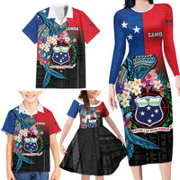 Samoa Family Matching Long Sleeve Bodycon Dress and Hawaiian Shirt Humpback Whale Siapo Pattern LT05 - Polynesian Pride