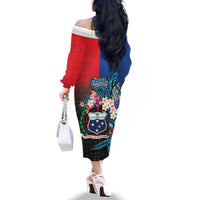 Samoa Family Matching Off The Shoulder Long Sleeve Dress and Hawaiian Shirt Humpback Whale Siapo Pattern