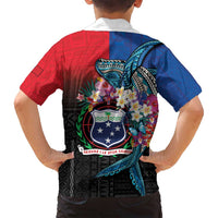 Samoa Family Matching Off Shoulder Short Dress and Hawaiian Shirt Humpback Whale Siapo Pattern LT05 - Polynesian Pride