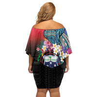 Samoa Family Matching Off Shoulder Short Dress and Hawaiian Shirt Humpback Whale Siapo Pattern LT05 - Polynesian Pride