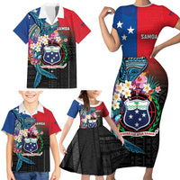 Samoa Family Matching Short Sleeve Bodycon Dress and Hawaiian Shirt Humpback Whale Siapo Pattern
