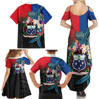 Samoa Family Matching Summer Maxi Dress and Hawaiian Shirt Humpback Whale Siapo Pattern LT05 - Polynesian Pride