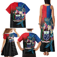 Samoa Family Matching Tank Maxi Dress and Hawaiian Shirt Humpback Whale Siapo Pattern LT05 - Polynesian Pride