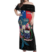 Samoa Off Shoulder Maxi Dress Humpback Whale Siapo Pattern