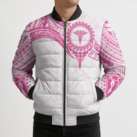 Personalised New Zealand Aotearoa Bomber Puffer Jacket Nurse Tribal Pink Version LT05 - Polynesian Pride