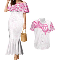 Personalised New Zealand Aotearoa Couples Matching Mermaid Dress and Hawaiian Shirt Nurse Tribal Pink Version