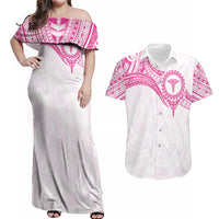 Personalised New Zealand Aotearoa Couples Matching Off Shoulder Maxi Dress and Hawaiian Shirt Nurse Tribal Pink Version