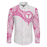 Personalised New Zealand Aotearoa Family Matching Long Sleeve Bodycon Dress and Hawaiian Shirt Nurse Tribal Pink Version