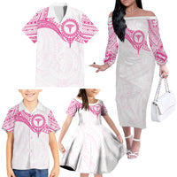 Personalised New Zealand Aotearoa Family Matching Off The Shoulder Long Sleeve Dress and Hawaiian Shirt Nurse Tribal Pink Version