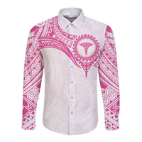 Personalised New Zealand Aotearoa Long Sleeve Button Shirt Nurse Tribal Pink Version