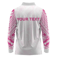 Personalised New Zealand Aotearoa Long Sleeve Polo Shirt Nurse Tribal Pink Version