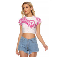 Personalised New Zealand Aotearoa Raglan Cropped T Shirt Nurse Tribal Pink Version LT05 Female Pink - Polynesian Pride