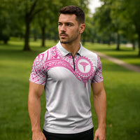 Personalised New Zealand Aotearoa Zipper Polo Shirt Nurse Tribal Pink Version